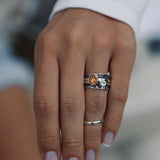 Mechanism Rustic Ring with Oval Facet Citrine & White Topaz