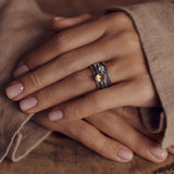Mechanism Rustic Ring with Oval Facet Citrine & White Topaz