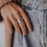 Mechanism Ring with Oval Facet Black Spinel and White Topaz