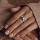 Mechanism Ring with Oval Cabochon Rose Quartz and White Topaz