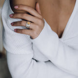 Mechanism Ring with Oval Cabochon Citrine and White Topaz