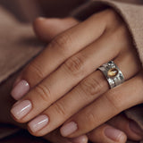 Mechanism Ring with Oval Cabochon Citrine and White Topaz