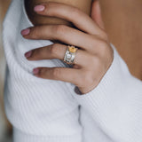 Mechanism Ring with Oval Cabochon Citrine and White Topaz