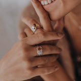 Mechanism Ring with Oval Cabochon Citrine and White Topaz