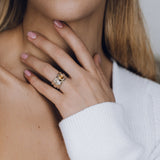 Mechanism Ring with Oval Facet Citrine and White Topaz