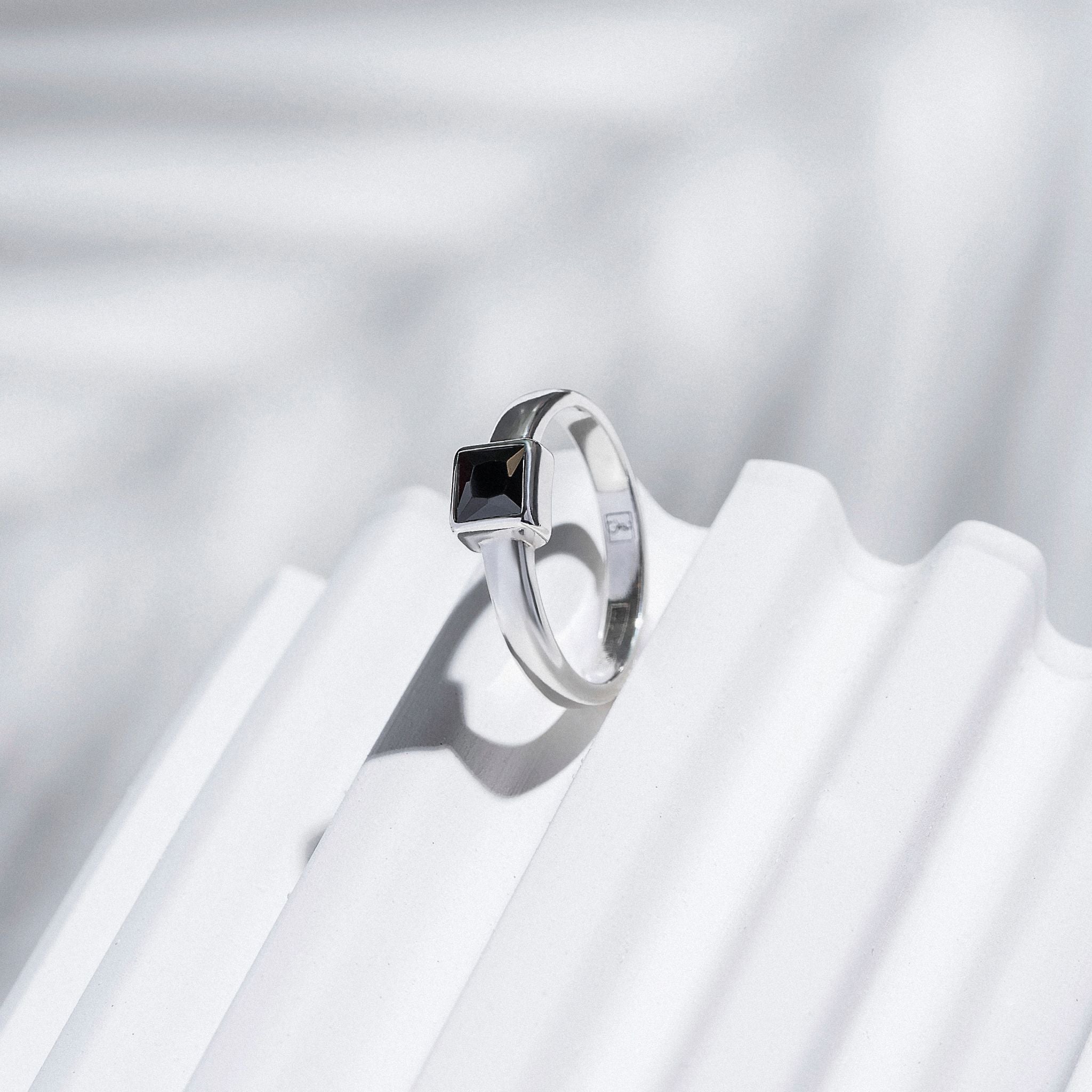 Phalanx Ring with Square Black Zircon Plain