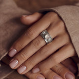 Mechanism Ring with Oval Cabochon Rose Quartz and White Topaz