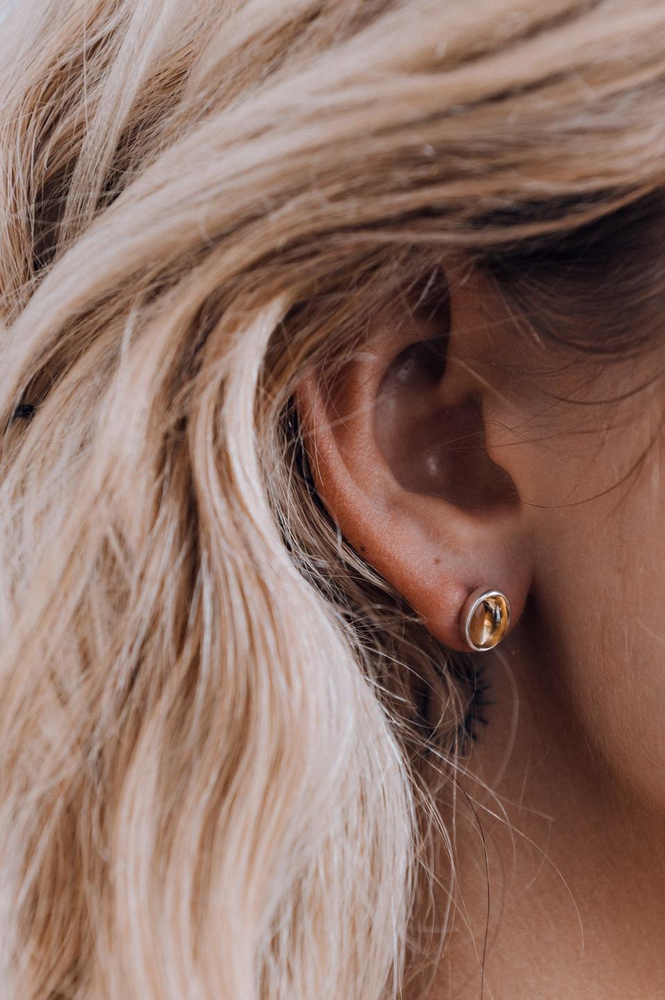 Citrine Cabochon Stud Earrings
