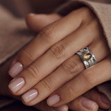 Mechanism Ring with Oval Cabochon Citrine and White Topaz