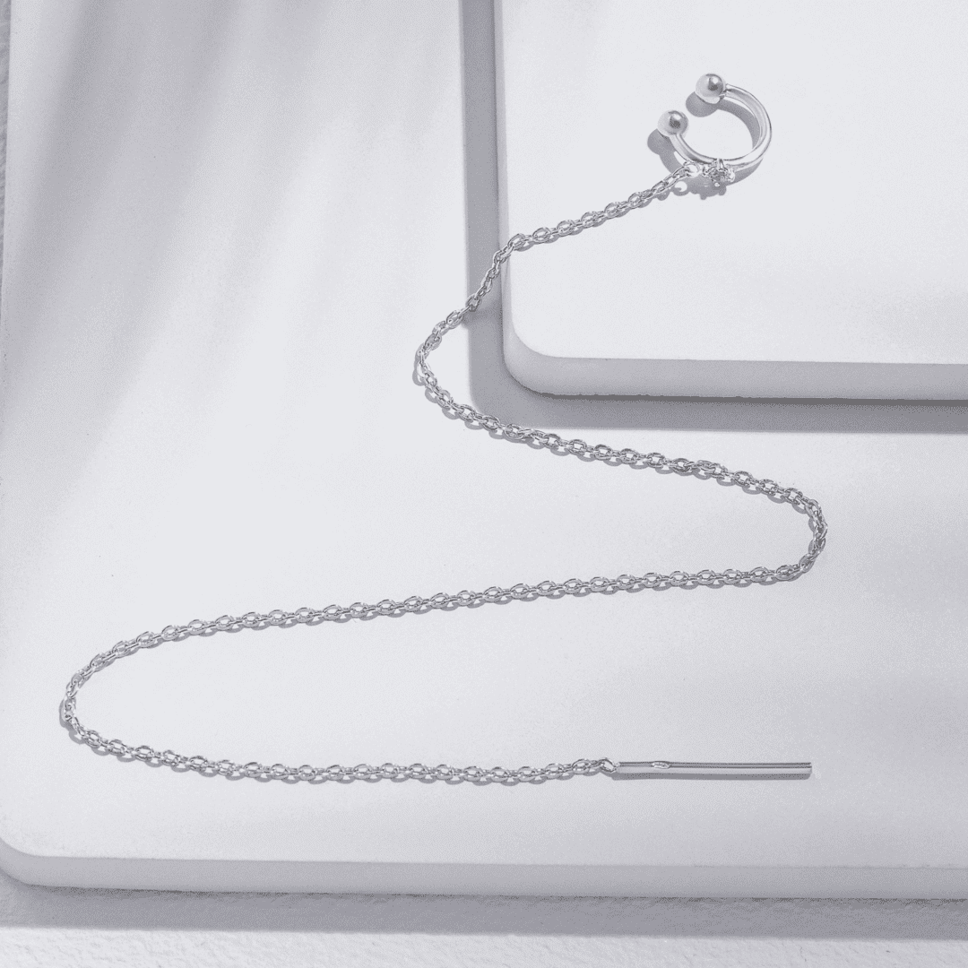 Cuff Earring w Chain and White Topaz