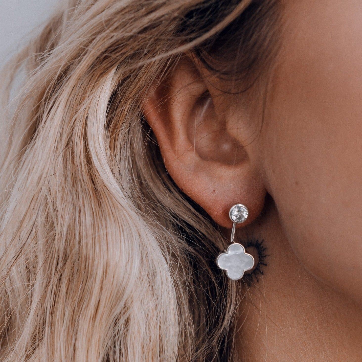Mother-of-Pearl Clover Earrings with Topaz