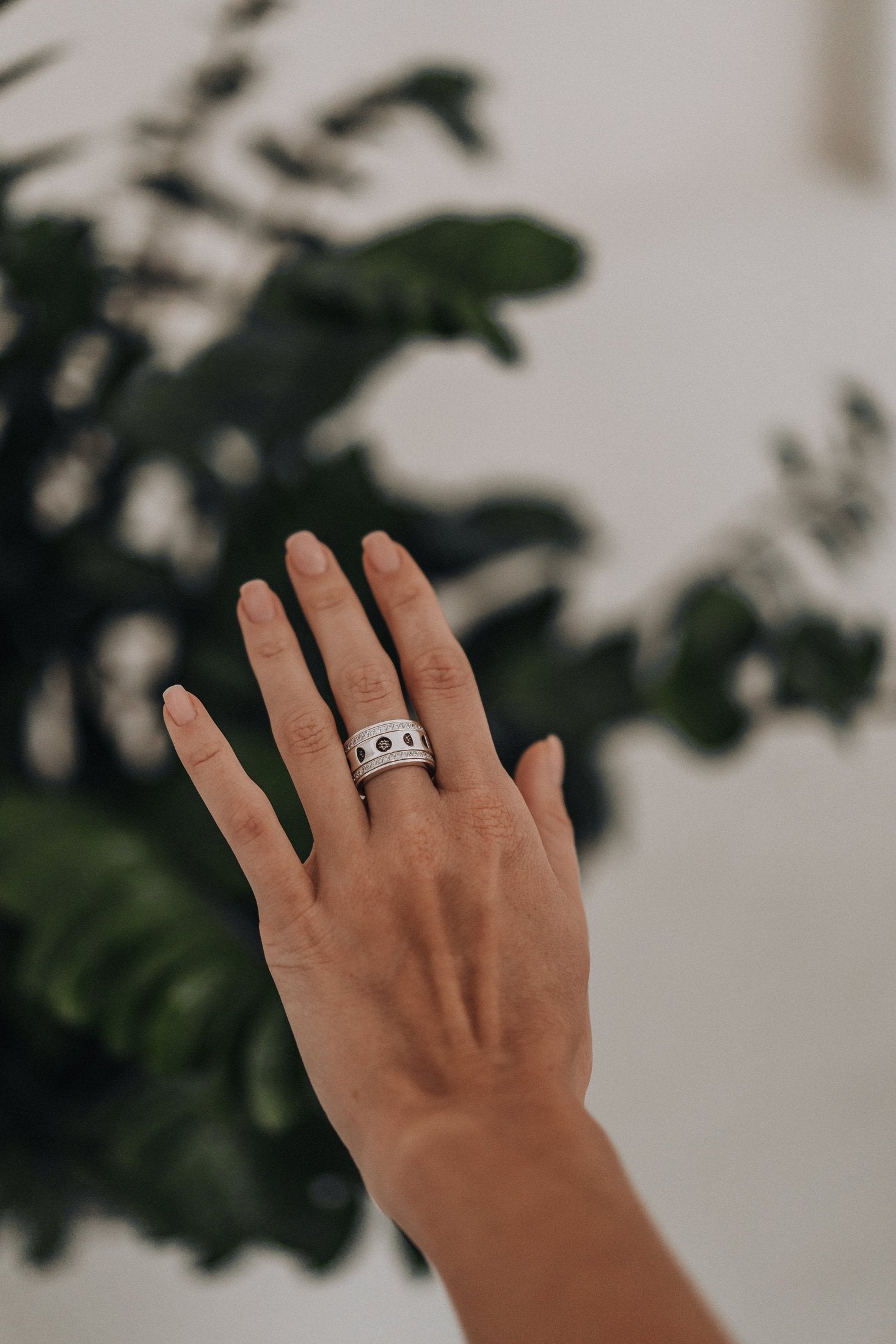 Mechanism Ring With Moon Phases and Zircons