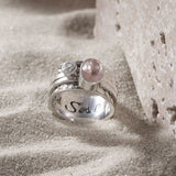 Mechanism Ring with Oval Cabochon Rose Quartz and White Topaz