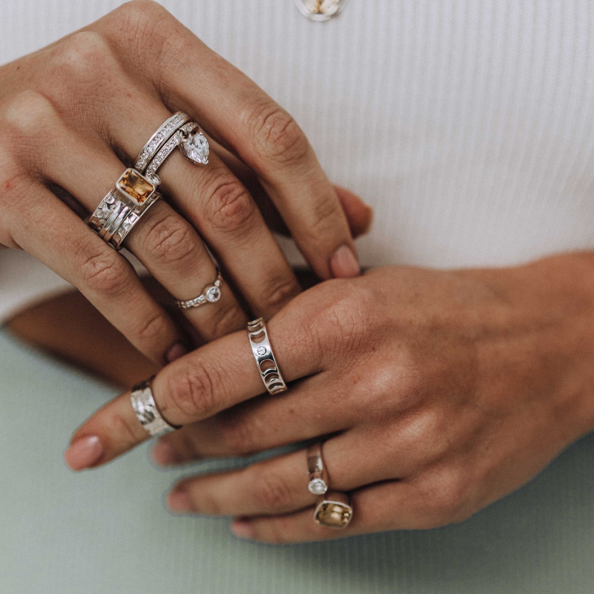 Moon Phases Ring With Topaz