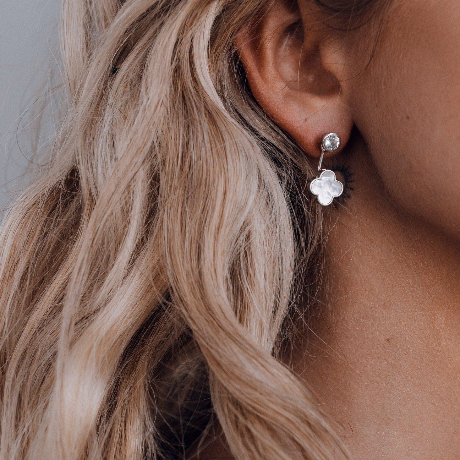 Mother-of-Pearl Clover Earrings with Topaz