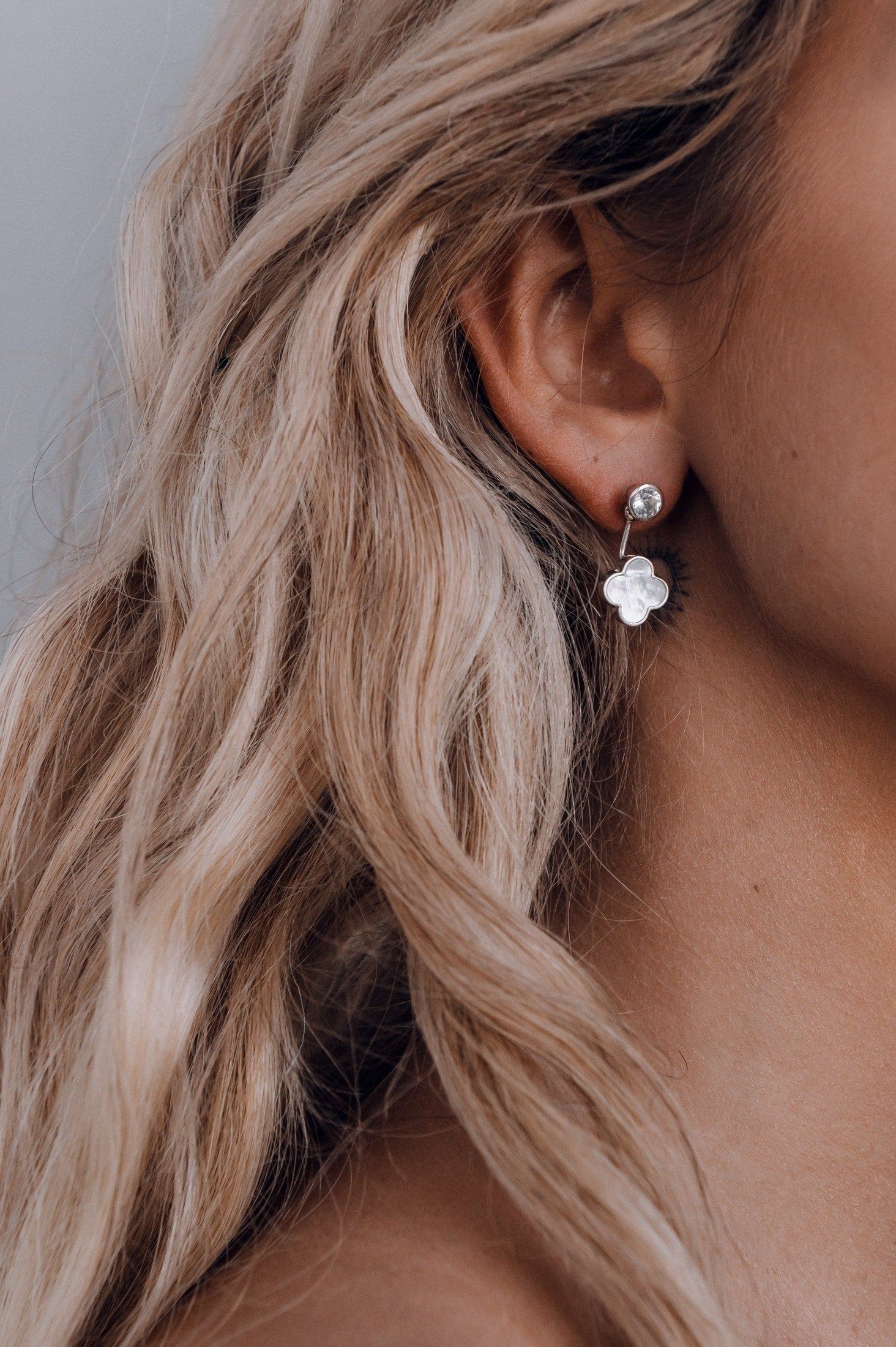 Mother-of-Pearl Clover Earrings with Topaz