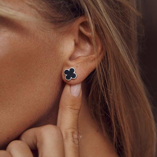 Black Onyx Clover Earrings