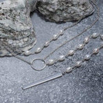 Double Tie With White Pearls & Silver Plate