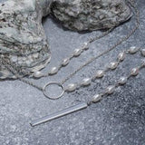 Double Tie With White Pearls & Silver Plate